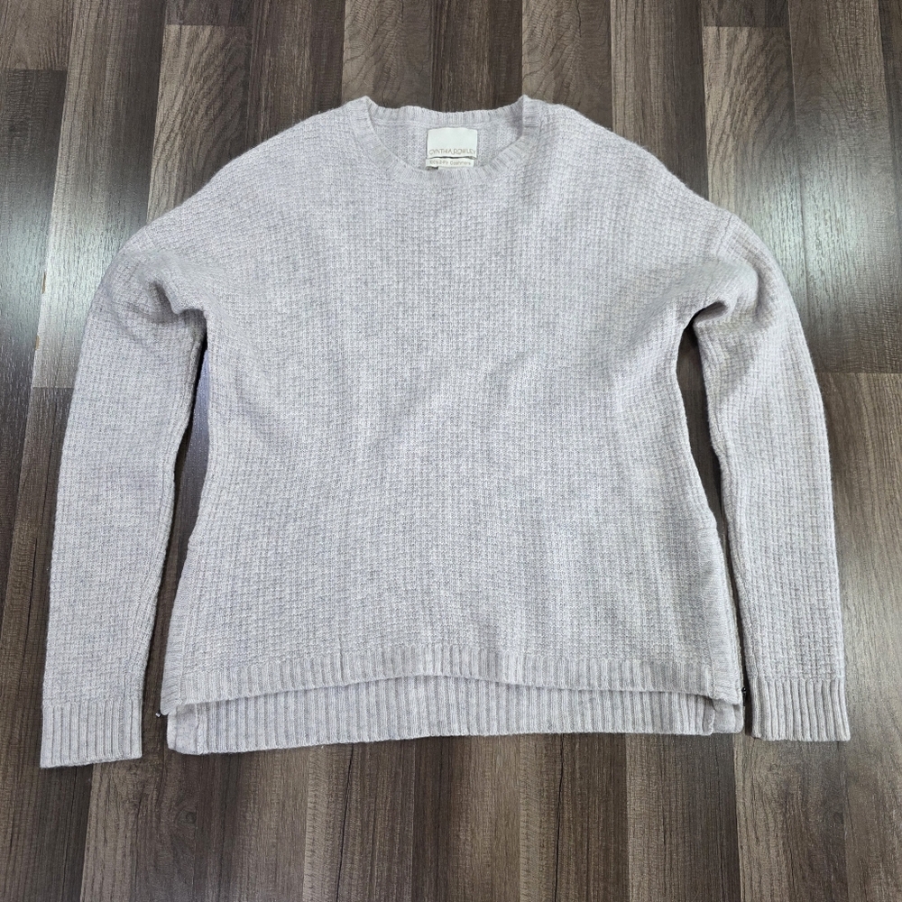 Cynthia Rowley 2 Ply 100% Cashmere Crew Neck Hi-Low Sweater Side Zippers Chic. L